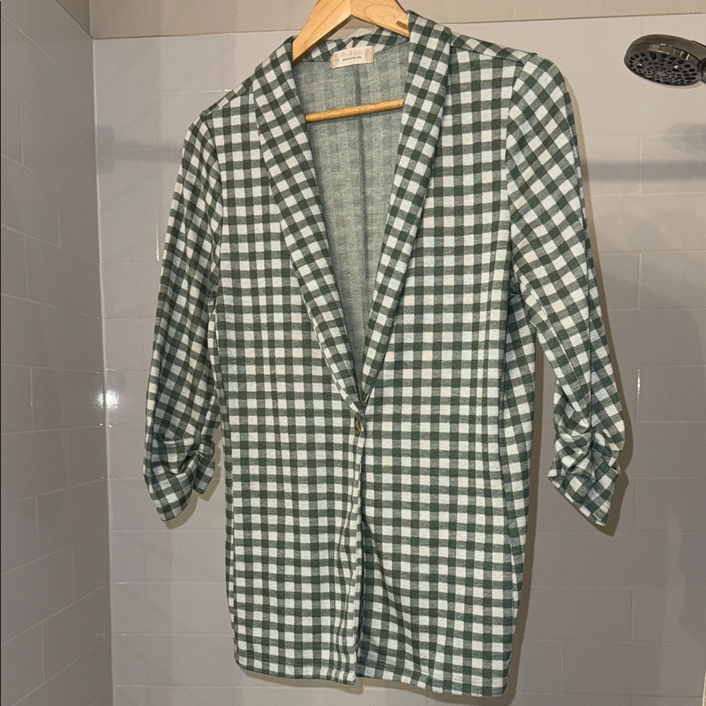 Altar'd State Green and White Checkered Blazer
